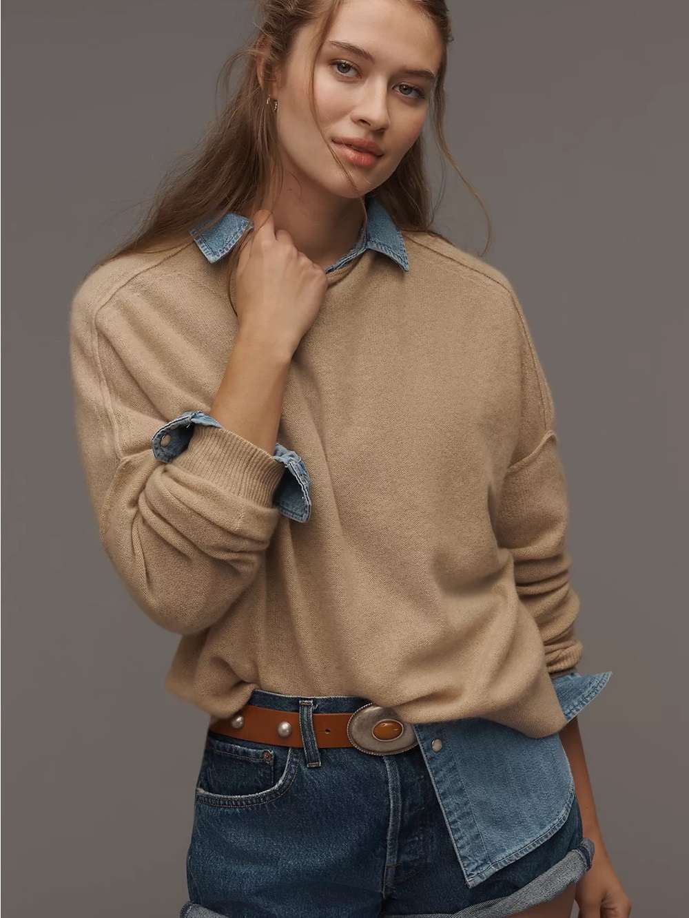 Anthropologie Pilcro The Alani Cashmere Mock-Neck Sweater Khaki Size XS
